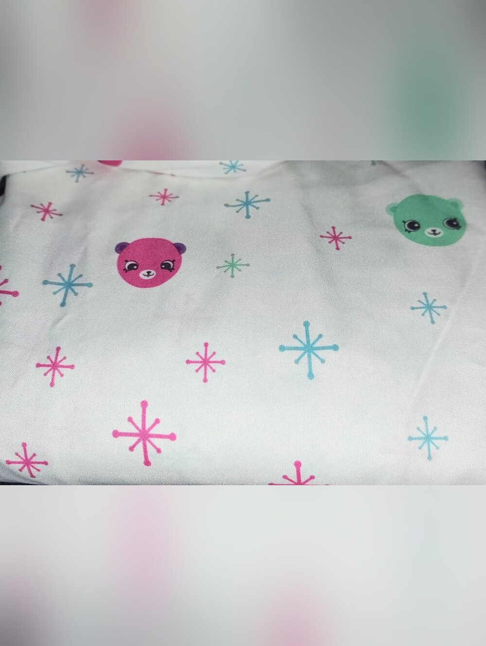 3pc Shopkins White w/ Pink & Teal Bear Faces and Blue Starbursts Twin Sheet Set